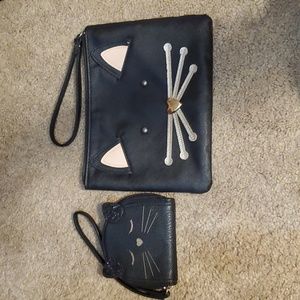 Lauren Conrad Black Cat coin purse and Large cat make up holder etc.